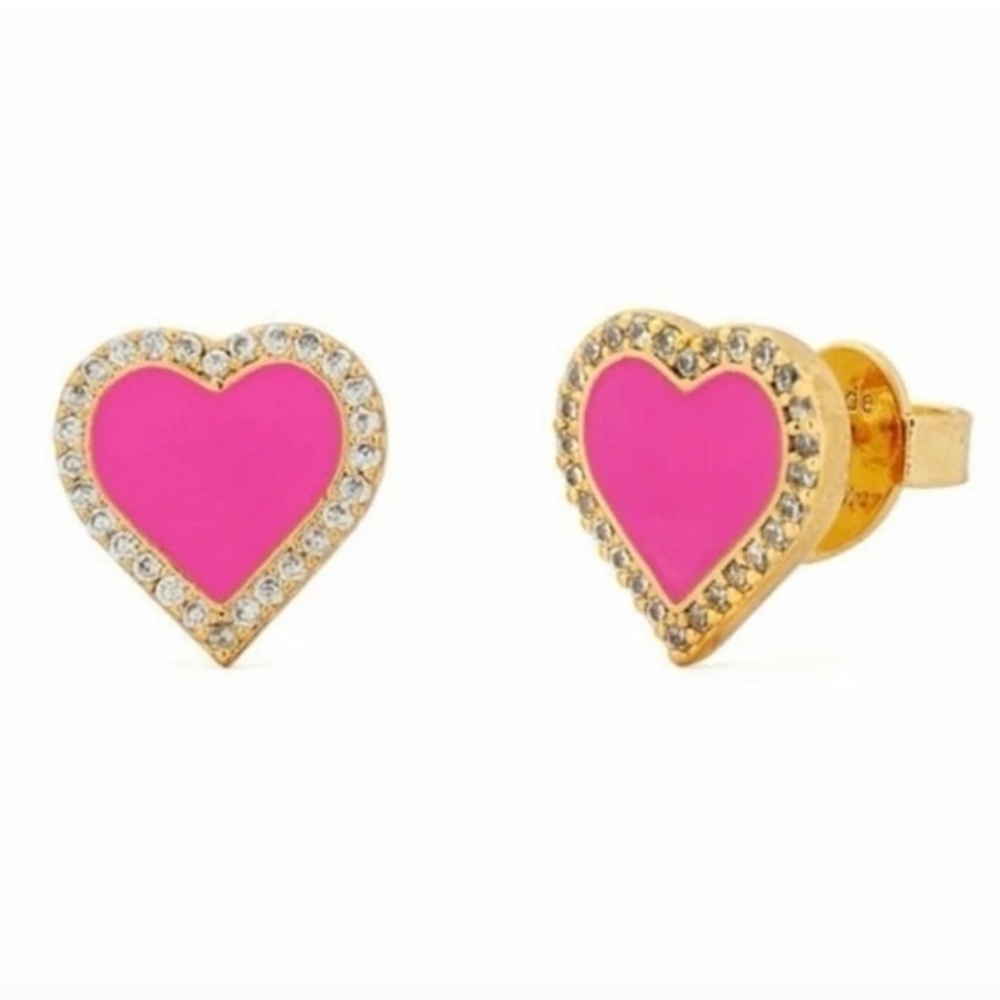 💕▪️Kate Spade ▪️Take Heart Pavé Pink Heart Stud Earrings in Gold Tone ($68)